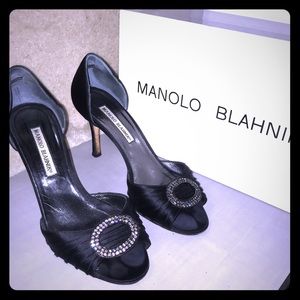 Manolo Blahnik Classic satin d’Orsay rhinestone